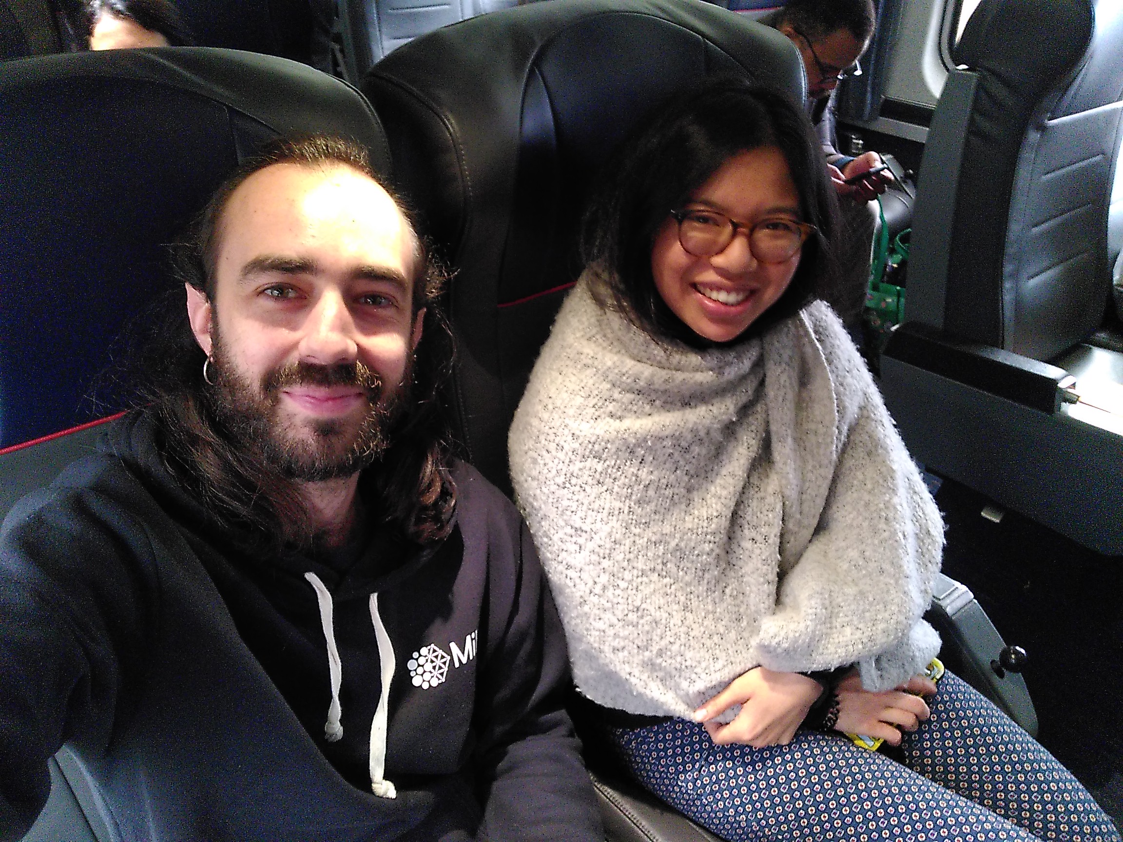 My friend Mélisande and I in the train to New York from New Orleans, back from NeurIPS 2022.